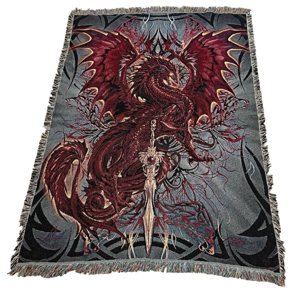 Ruth Thompson Bloodblade Fantasy Dragon Woven Tapestry Throw Blanket 71x53 Goth